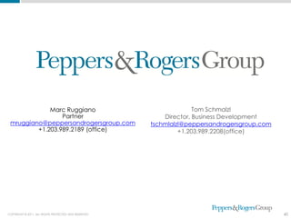 Marc Ruggiano                                           Tom Schmalzl
                 Partner                                   Director, Business Development
 mruggiano@peppersandrogersgroup.com                   tschmlalzl@peppersandrogersgroup.com
         +1.203.989.2189 (office)                               +1.203.989.2208(office)




COPYRIGHT © 2011. ALL RIGHTS PROTECTED AND RESERVED.                                          40
 