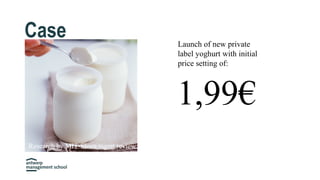 1,99€
Launch of new private
label yoghurt with initial
price setting of:
Case
Research by MIT-Sloan mgmt review
 