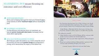 Stakeholder promises
C A S E S T U D Y
Our client knew that inaccurate views of their customers were deeply
entrenched throughout their organisation. They needed us to deliver
closeness activity at many levels of seniority but within a modest budget.
Insight Sherpas collaborated with the client team to develop a lean
programme, designed to deliver impact as cost-efficiently as possible.
The solution in a nutshell:
1) Online briefing sessions run by the Sherpas with key customer truths
produced and presented by the internal insight team
2) Stakeholder self-service retail safaris supported by a Sherpa-designed
toolkit
3) Sherpa run round-up workshops linking attendee experiences with
customer truths and linking through to clear actions
Customer closeness delivered at scale and within budget.
MAXIMISING ROI means focusing on
outcomes and cost efficiency
WE’RE LEAN AND EFFICIENT
We’re used to helping clients get the most out of limited budgets,
using creativity to deliver maximum impact without breaking the
bank
WE EMBRACE COLLABORATION
To drive efficiency and optimise return on investment, we
typically partner closely with client teams, leveraging internal
assets where appropriate
WE’LL HELP YOU BUILD EVIDENCE OF IMPACT
We’ll help you collect the evidence you need to show the rest of
the business just how much positive change your programme is
driving, and to demonstrate the impact on the bottom line
 