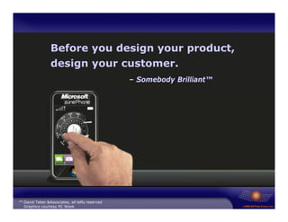Before you design your product,
                 design your customer.
                                                – Somebody Brilliant™




™ David Taber &Associates, all lefts reserved
  Graphics courtesy PC Week                                             © 2008   DOTnet CONSULTING
 