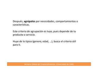Deja de vender, y comienza a escuchar 
Aprende a realizar entrevistas para testear tus 
hipótesis 
No es fácil, necesita preparación y práctica. 
Escuchar es nuestro objetivo, no es solucionar sus 
problemas, sino escucharlos con mucha atención 
 