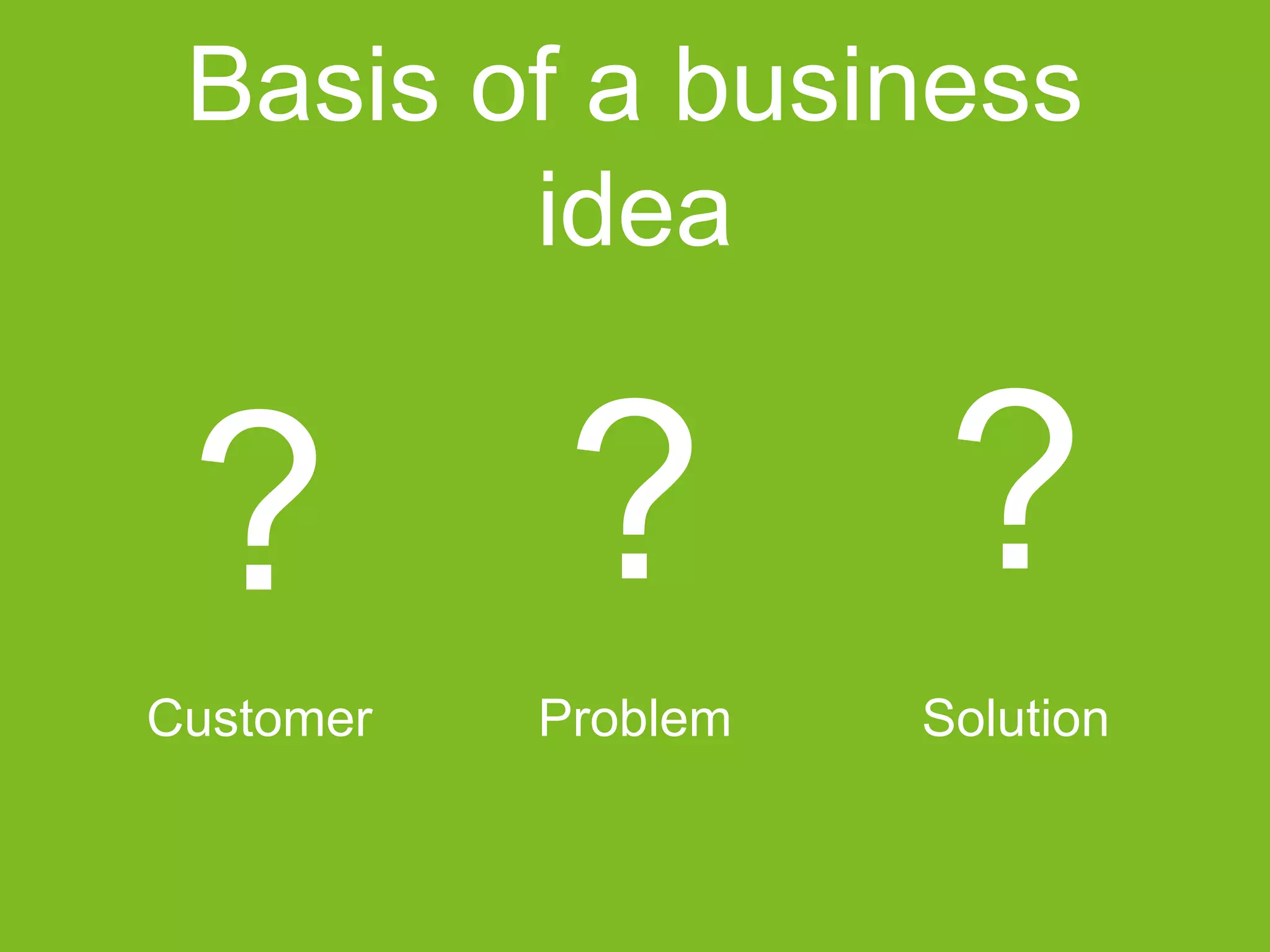 Customer Problem Solution
Basis of a business idea
???
 