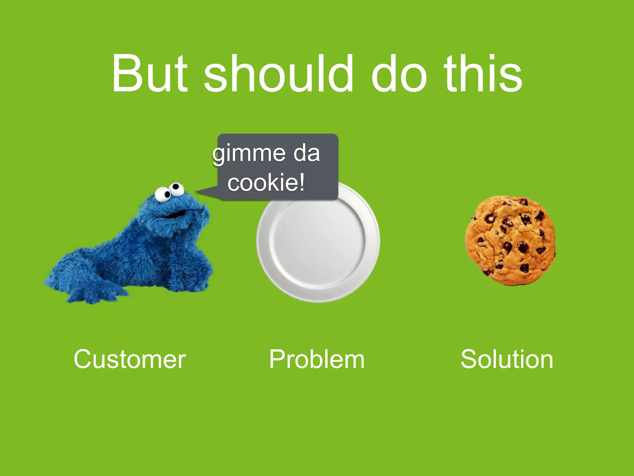Customer Problem Solution
But should do this
gimme da
cookie!
 