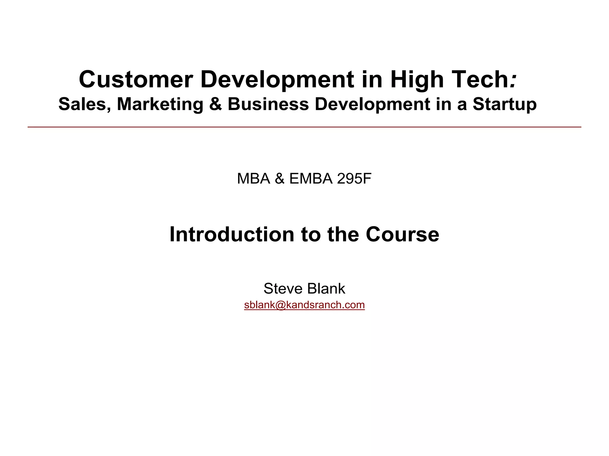 Customer Development 1: Introduction