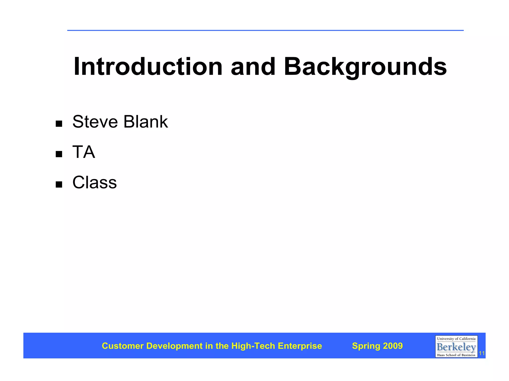Customer Development 1: Introduction