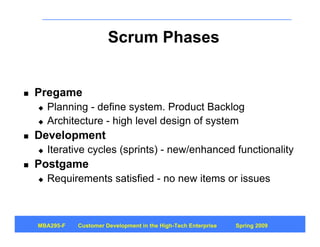 Scrum Phases


    Pregame


        Planning - define system. Product Backlog
    

        Architecture - high level d...
