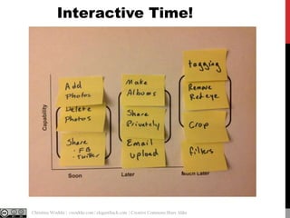 Interactive Time!

@cwodtke |

Christina Wodtke | cwodtke.com | eleganthack.com | Creative Commons Share Alike

 