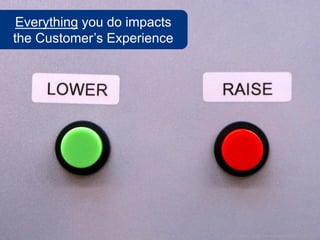 Everything you do impacts
the Customer’s Experience




                             www.flickr.com/photos/carowallis1/4325317025
 