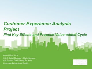 Customer Experience Analysis
Project
Find Key Effects and Propose Value-added Cycle
August 22nd, 2014
CSLD Global Manager – Mads Hermann
CSLD intern: David Seung Seok Oh
Customer Satisfaction & Quality
 