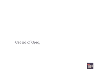 Get rid of Greg. Buy some new laptops.
Stick up more posters combining
quotes with rock climbers. Have stand
up ‘cut the fat’ meetings. Do the to
build team rapport.
 