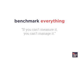 benchmark everything
“If you can’t measure it,
you can’t manage it.”
 