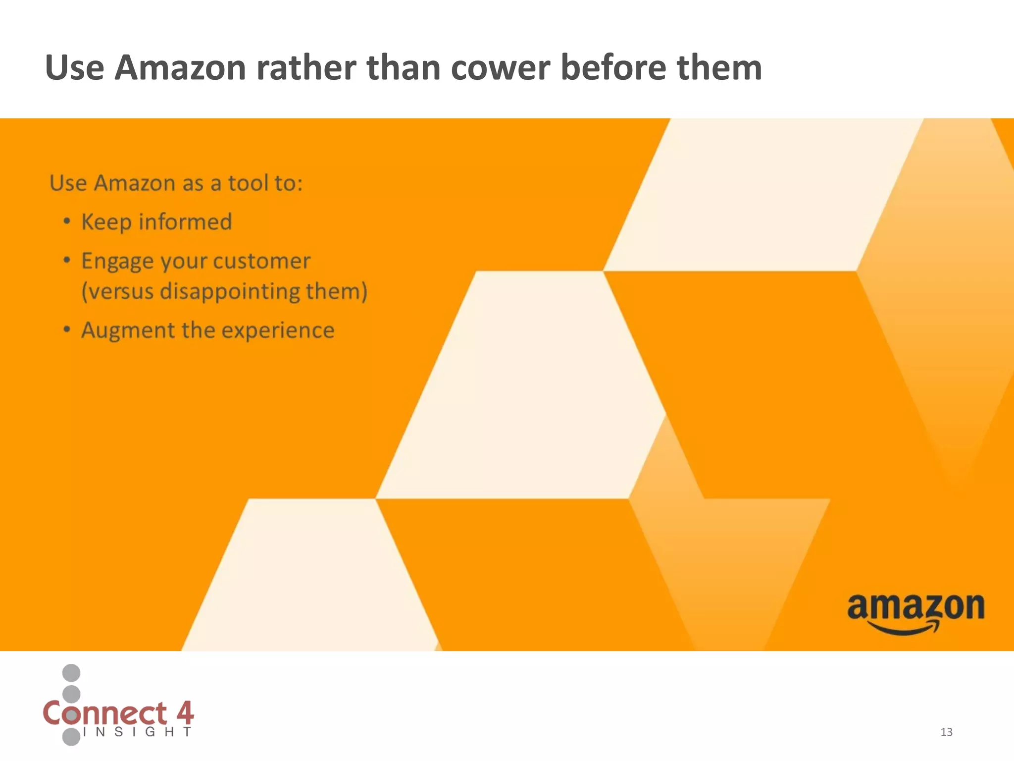 13
Use Amazon rather than cower before them
 