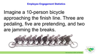 Neuroscience of CEM: Ian Rheeder
Imagine a 10-person bicycle
approaching the finish line. Three are
pedaling, five are pretending, and two
are jamming the breaks.
Employee Engagement Statistics
 