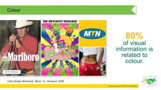 Neuroscience of CEM: Ian Rheeder
Colour
80%
of visual
information is
related to
colour.
Color Design Workbook, Stone. T.L, Rockport, 2006
 