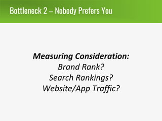Bottleneck 2 – Nobody Prefers You
Measuring Consideration:
Brand Rank?
Search Rankings?
Website/App Traffic?
 