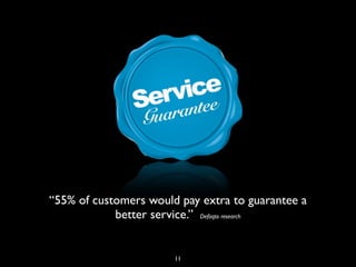 “55% of customers would pay extra to guarantee a
better service.” Defaqto research
11
 