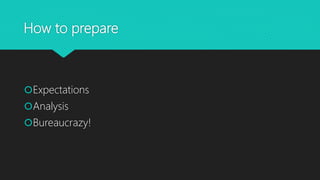 How to prepare
Expectations
Analysis
Bureaucrazy!
 