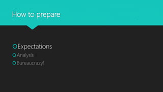 How to prepare
Expectations
Analysis
Bureaucrazy!
 
