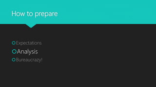 How to prepare
Expectations
Analysis
Bureaucrazy!
 