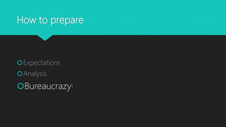 How to prepare
Expectations
Analysis
Bureaucrazy!
 