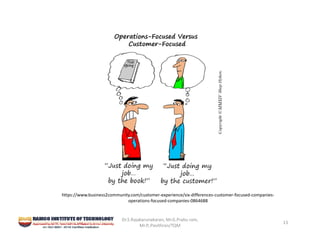 Dr.S.Rajakarunakaran, Mr.G.Prabu ram, 
Mr.P,.Pavithran/TQM
13
https://www.business2community.com/customer‐experience/six‐differences‐customer‐focused‐companies‐
operations‐focused‐companies‐0864688
 