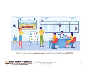 Dr.S.Rajakarunakaran, Mr.G.Prabu ram, 
Mr.P,.Pavithran/TQM
22
https://www.business2community.com/strategy/framework‐for‐conducting‐a‐focus‐group‐02364052
 