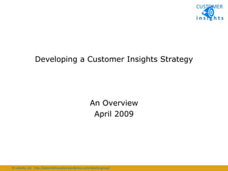 CUSTOMER

                                                                       insights




                Developing a Customer Insights Strategy




                                                      An Overview
                                                       April 2009




© Latente, LLC http://potentialrevealed.wordpress.com/latente-group/
 