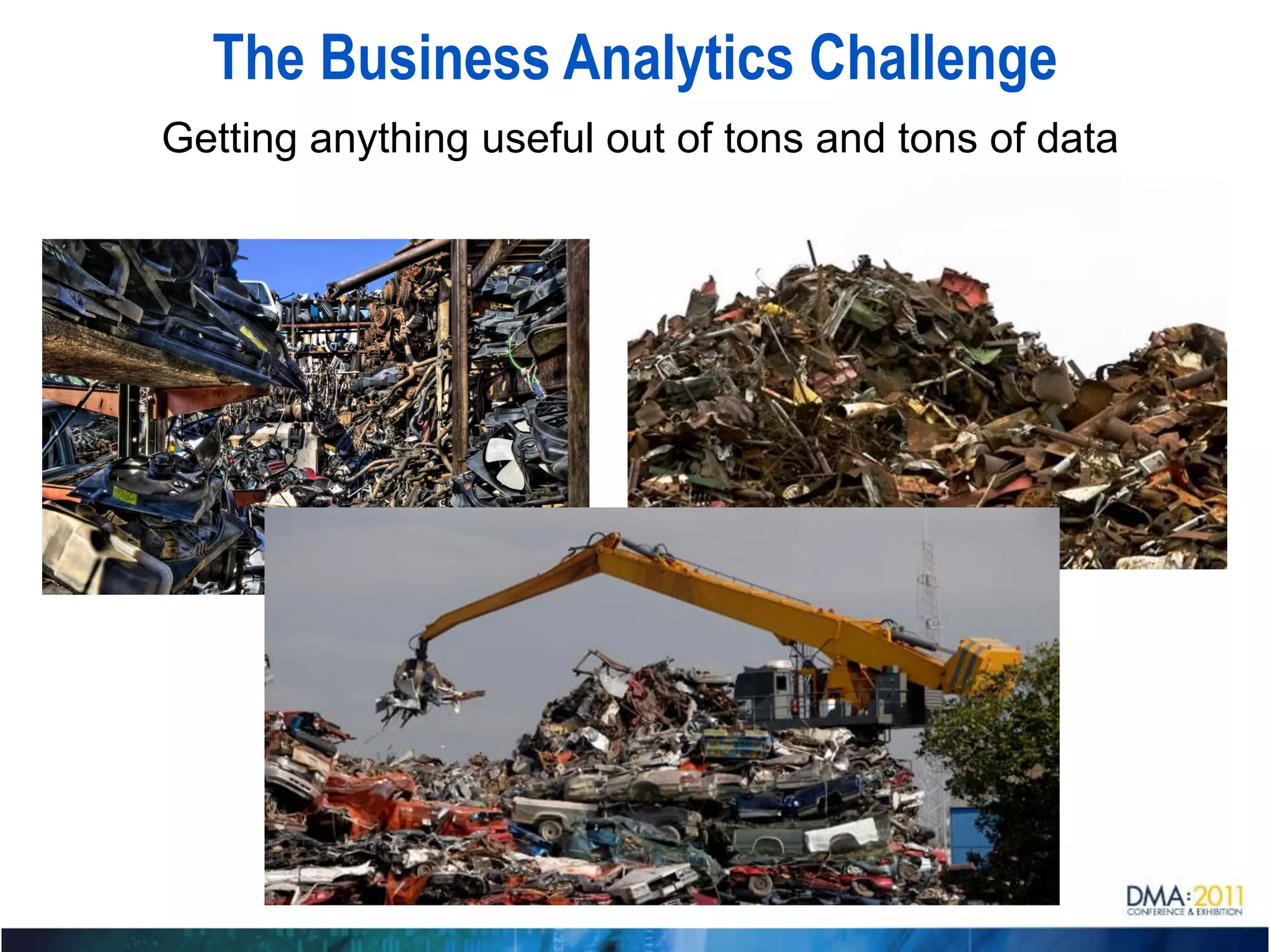 The Business Analytics Challenge
Getting anything useful out of tons and tons of data
 