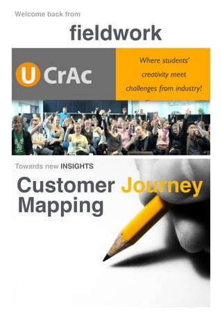 Hvor virksomheders
udfordringer møder
studerendes kreativitet
U-CrAc : User-driven Creative Academy !
Where students’
creativity meet
challenges from industry!
Welcome back from
ﬁeldwork
Towards new INSIGHTS
Customer Journey
Mapping
 