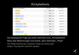 7
Klickpfadtools
Die Pfade können bei einzelnen Tools um Views oder
andere Touchpoints erweitert werden.
 