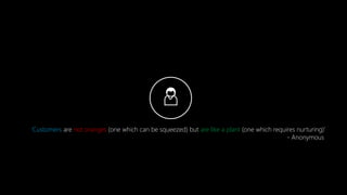 ‘Customers are not oranges (one which can be squeezed) but are like a plant (one which requires nurturing)’
- Anonymous
 