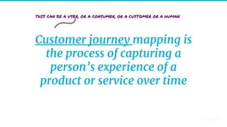 20
Customer journey mapping is
the process of capturing a
person’s experience of a
product or service over time
THIS CAN BE A USER, OR A CONSUMER, OR A CUSTOMER OR A HUMAN
 