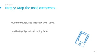 48
Plot the touchpoints that have been used.
Use the touchpoint swimming lane.
Step 7: Map the used outcomes
Be the designer
 