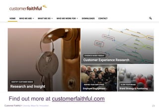 Customer Faithful > Journey Maps for Innovation 23
Find out more at customerfaithful.com
Here’s what we’ll cover today:
 