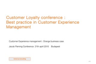 Customer Loyalty conference :
Best practice in Customer Experience
Management


 Customer Experience management : Orange business case

 Jacob Fleming Conference 21th april 2010   Budapest




     DuVarroy Consulting
                                                         -1-
 