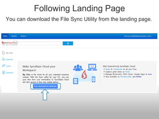 Following Landing Page
You can download the File Sync Utility from the landing page.
 