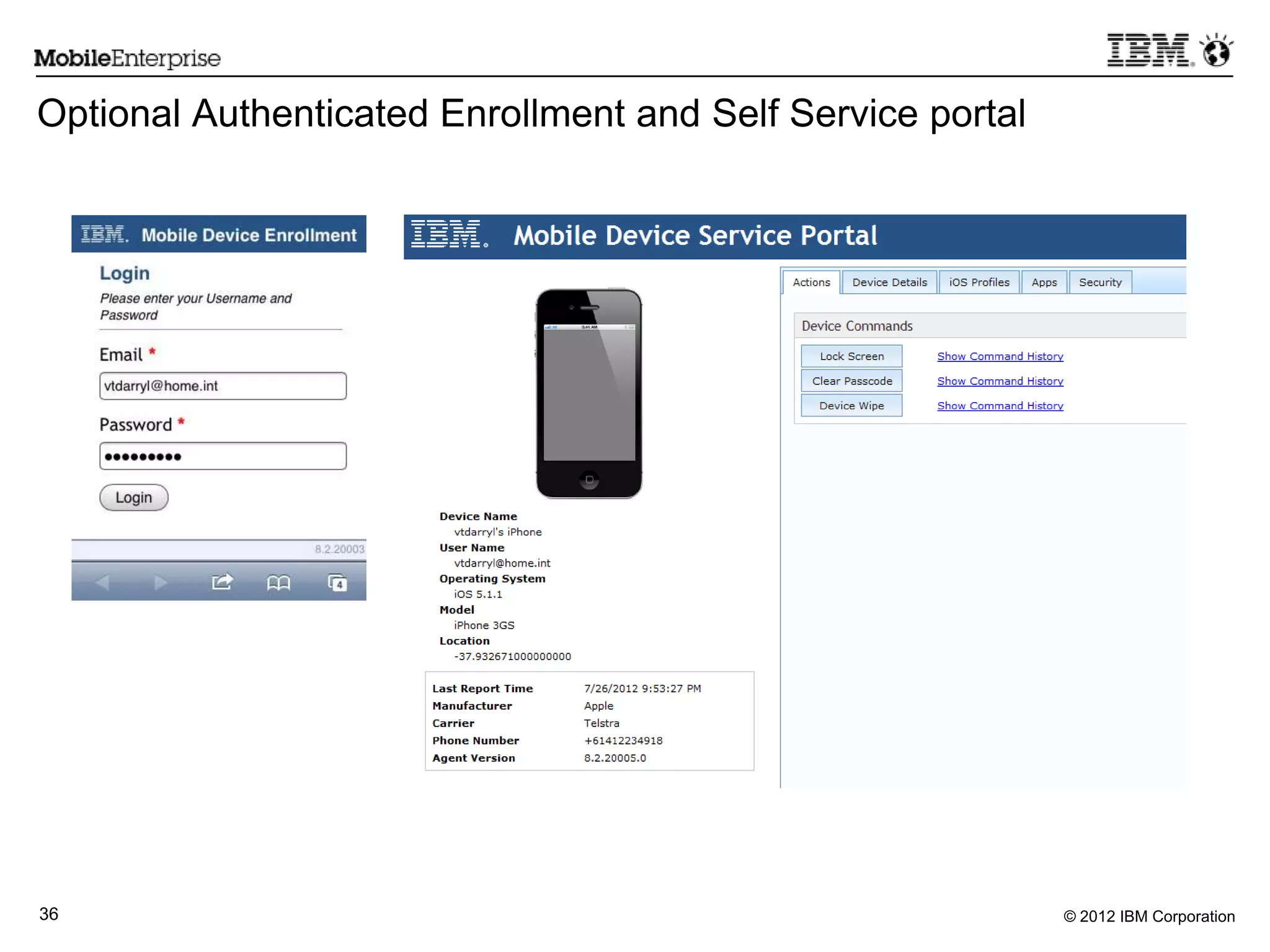 © 2012 IBM Corporation36
Optional Authenticated Enrollment and Self Service portal
 
