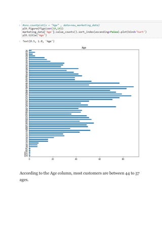 According to the Age column, most customers are between 44 to 57
ages.
 