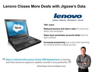 Lenovo Closes More Deals with Jigsaw’s Data


                                                     Laptops ∙ Netbooks ∙ Wo...