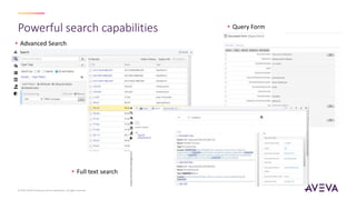 Powerful search capabilities
© 2023 AVEVA Group plc and its subsidiaries. All rights reserved.
• Advanced Search
• Full text search
• Query Form
 