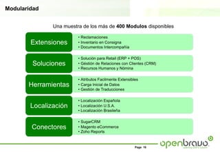 Modularidad


              Una muestra de los más de 400 Modulos disponibles




                                               Page 16
 