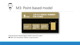 M3: Point-based model
77% transaction-based program failed in the first 2 years
 Offer non-transaction rewards, surprise points…
 