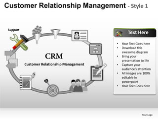 Customer Relationship Management - Style 1


 Support
                                                      Text Here

                                              •   Your Text Goes here
                                              •   Download this
                                                  awesome diagram
                                              •   Bring your
                                                  presentation to life
           Customer Relationship Management   •   Capture your
                                                  audience’s attention
                                              •   All images are 100%
                                                  editable in
                                                  powerpoint
                                              •   Your Text Goes here




                                                               Your Logo
 