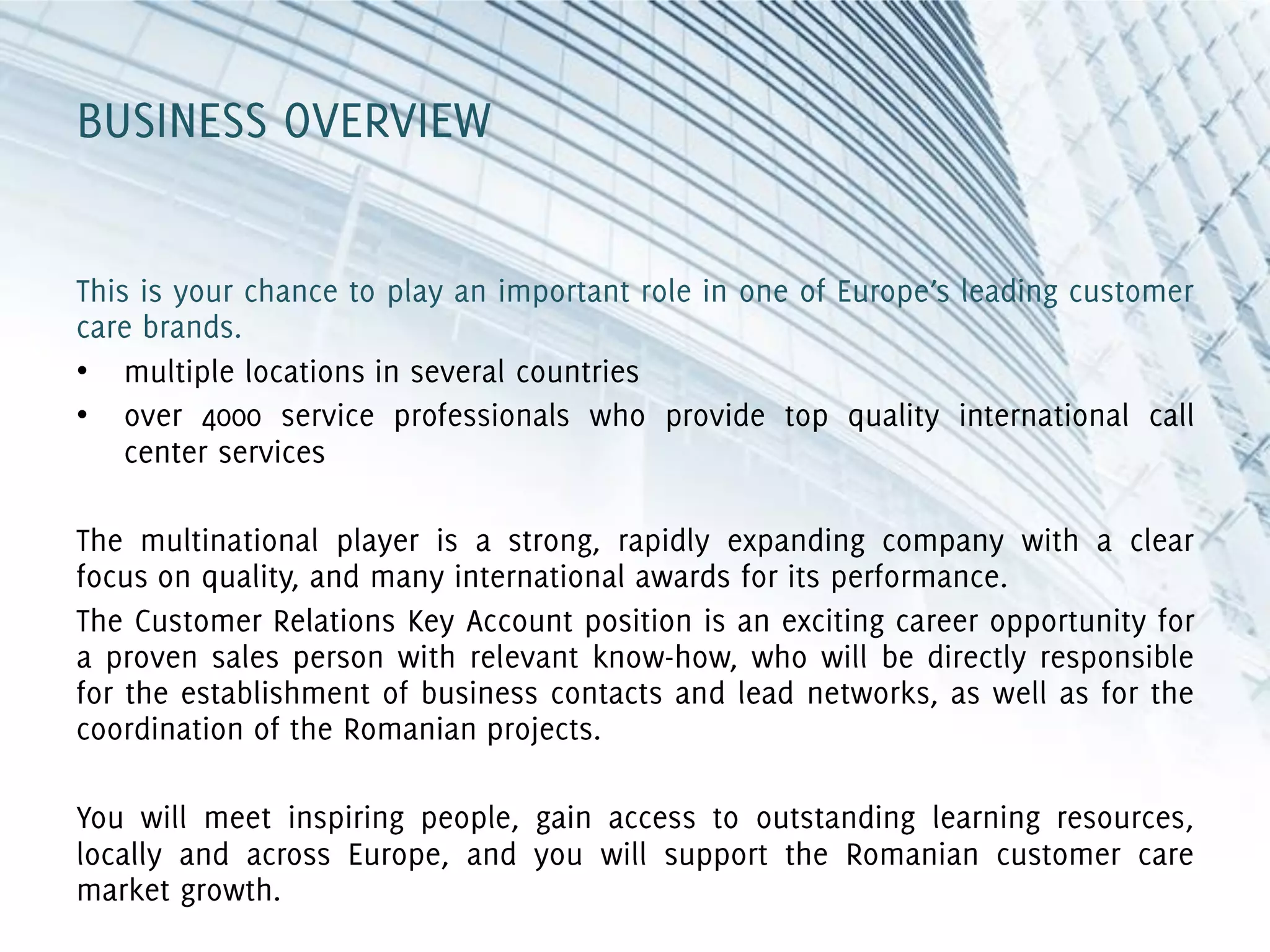 Customer Relations Key Account position for Romania | PDF