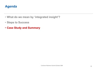 Agenda What do we mean by ‘integrated insight’? Steps to Success Case Study and Summary 