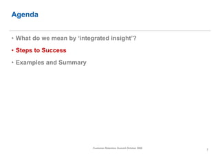 Agenda <ul><li>What do we mean by ‘integrated insight’? </li></ul><ul><li>Steps to Success </li></ul><ul><li>Examples and ...