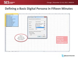 Chicago | November 12–16, 2012 | #SESCHI



Defining a Basic Digital Persona in Fifteen Minutes




             What
          devices do
         they use and                        Source:
           for what?                         Bing Ad
                                             Intelligence




                                                        @brysonmeunier
 