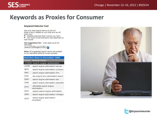 Chicago | November 12–16, 2012 | #SESCHI



Keywords as Proxies for Consumer




                                                     @brysonmeunier
 