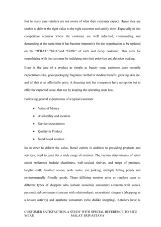 Customer satisfaction a study with special reference to ritu we ars at ...