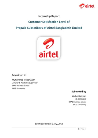 Customer satisfaction level of prepaid subscribers of airtel ...